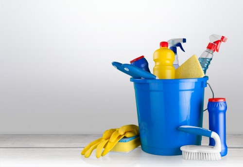 Professional cleaners working in a modern Marylebone office interior
